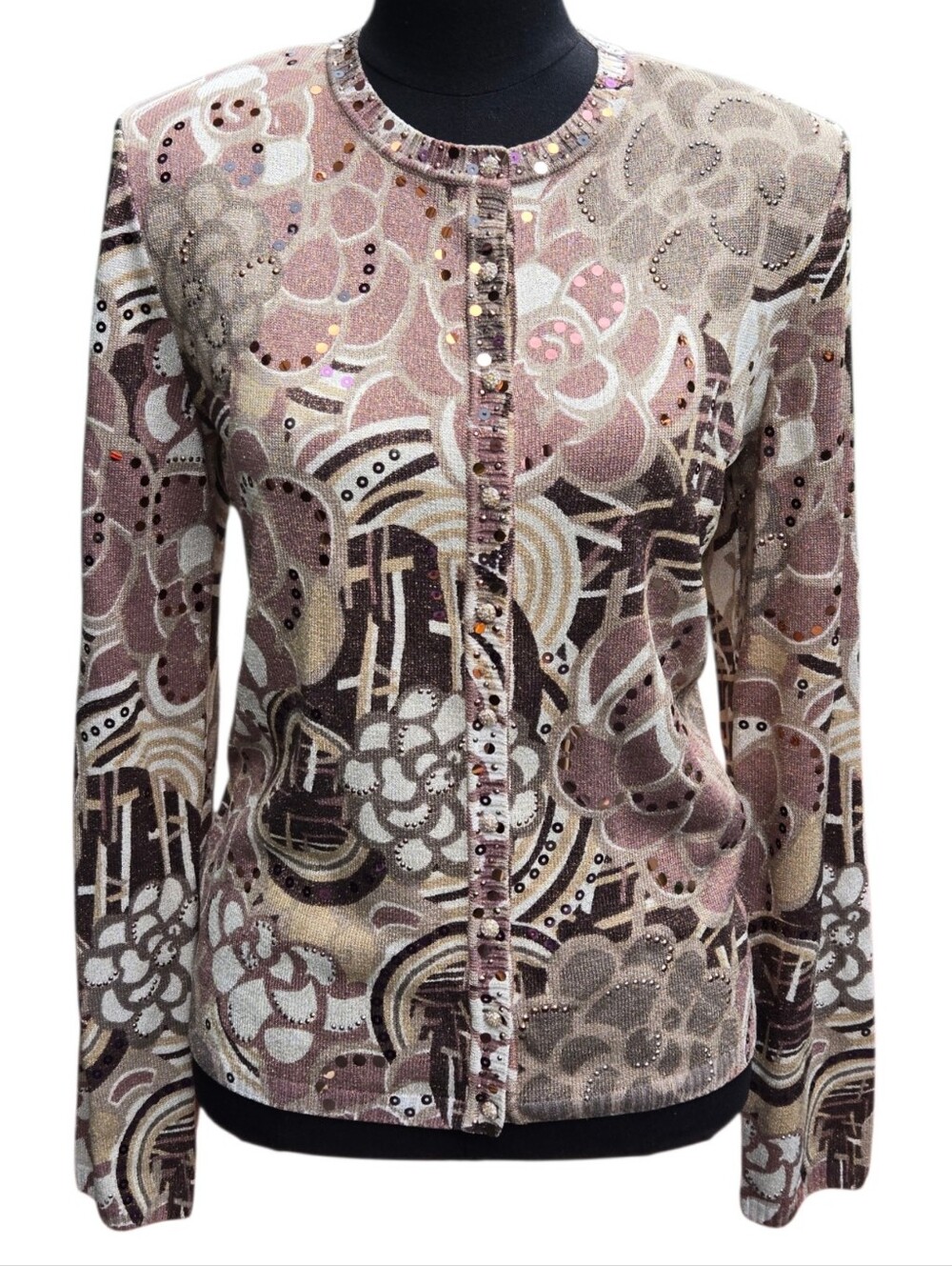 NWT St John Evening Sz 8 Metallic Knit Sequin Rhinestone Jacket Cardigan $995 - Picture 12 of 17